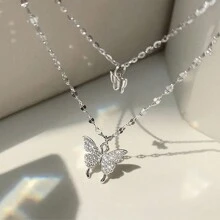 1pc Delicate Double Layered Butterfly Pendant Necklace Suitable For Women's Daily Wear - Gold - View 3