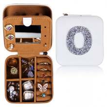 1pc Diamond Shining Letter Shaped Jewelry Box, Large Capacity With Soft Velvet Interior, Waterproof Pu Leather For Women's Travel Outdoor Carry - White - View 22