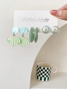 1set 3pairs Geometric Creative Earrings, Uncommon Design Universal Plate Material Ear Drops Costume Jewelry Set - Multicolor - View 9