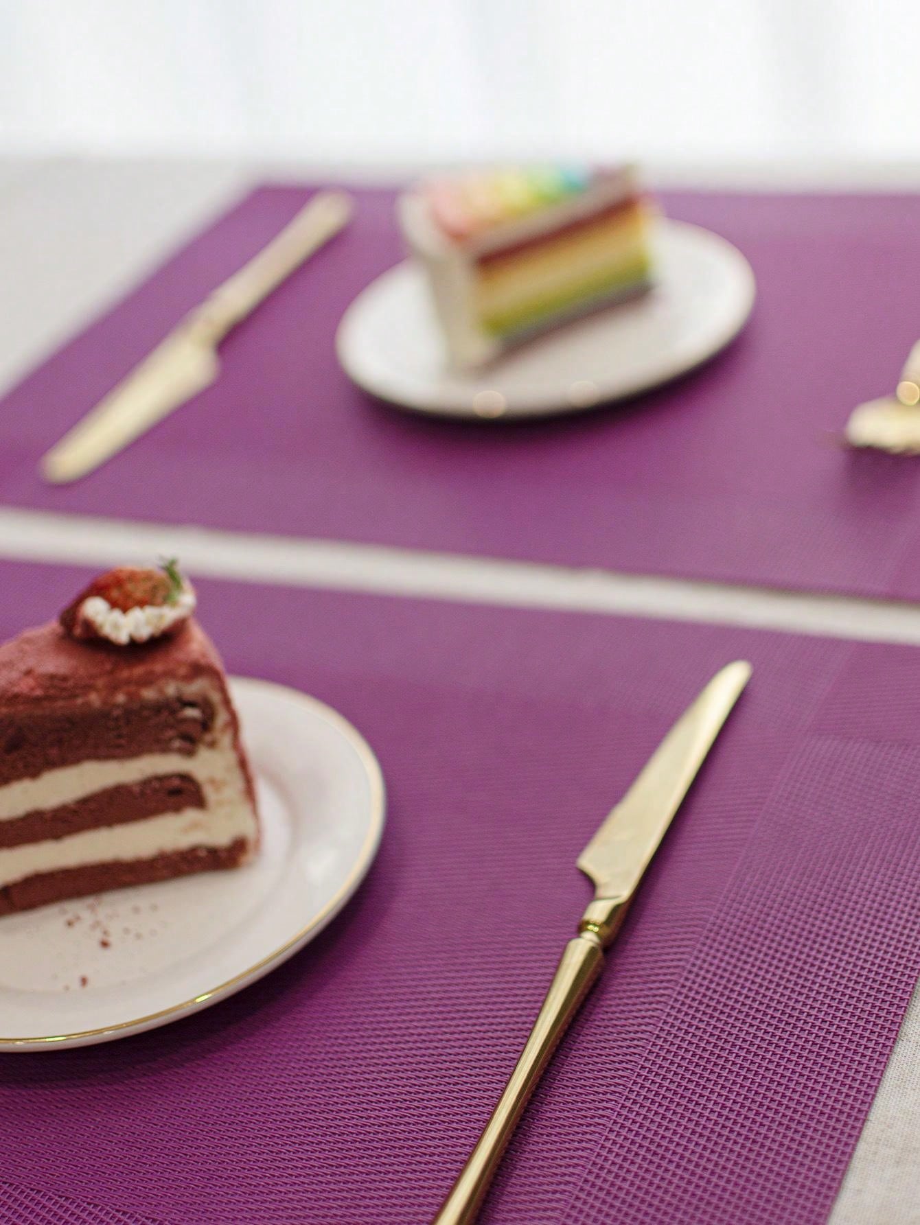 1pc Purple Square Single Frame Dining Table Mat, Pvc Material Simple