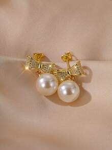 1對美麗的銅合金豪華鋯石耳環,適合情人節禮物贈送給女性 - 金色 - 查看 3