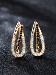 1對優雅的橢圓形香檳金色耳環,搭配黑白線條設計,女性精緻時尚耳環 - 耳環 - 查看 7