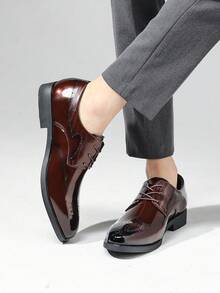 男士舒適翼尖休閒布洛克鞋,透氣防滑綁帶德比鞋,適用於商務辦公、春夏秋季 - 棕色 - 查看 6