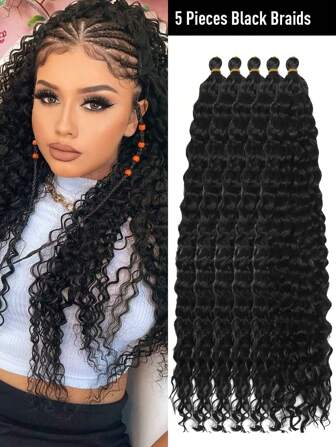 Set de 5 extensiones de cabello sintético resistentes al calor con ondas naturales, extensiones de cabello trenzado negro/marrón chocolate para mujeres, adecuadas para uso diario, festivales, cosplay, fiestas, Navidad, festivales de música, carnaval, Año Nuevo y otras ocasiones