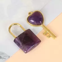 1 套天然水晶情侣锁项链吊坠套装心形钥匙扣水晶紫水晶虎眼石锁情人节礼物创意 2025 - 彩色 - 查看 8