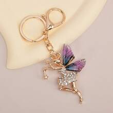 1pc Fairy Design Zinc Alloy Keychain For Women, Fashion Dancing Pendant For Car Key, Wallet Accessory, Perfect Party Gift - Purple - View 1