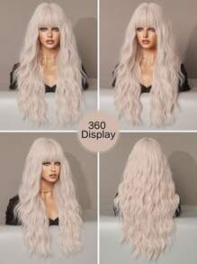 7JHH WIGS Pink Long Wavy Wigs Pink Highlights White Wigs With Bangs For Women Soft Natural Looking Synthetic Wigs For Girl Daily Party Cosplay Use 26 Inchse (Trimable Bangs Length) - Baby Pink - View 5