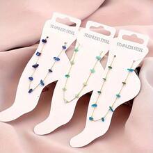 1pc Best-Seller Fashionable Unisex Titanium Steel Anklet With Natural Turquoise Stone Decor - Blue - View 2