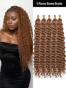 Natural Wave Long Deep Water Wave Hair Curly Synthetic Heat Resistant Hair Extension For Women Black BUG Chocolate Brown Multi-Color Woven Extension Hair For Daily Holiday Cosplay Party Use And Christmas Music Festival Carnival New Year Gifts 5Pcs/Packs - Brown - View 2