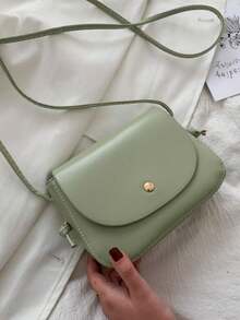 Ms. Pu Shoulder Bag Retro Simple Solid Color Messenger Bag 1 Beautiful Portable Mini Bag, Can Also Be Used As Change Wallet, Cosmetic Bag, Mobile Phone Bag, Etc., Soft Shell, Cover Type Magnetic Buckle Opening And Closing, Lining Mouth Zipper, Artificial Leather Lining, Lightweight Without Losing Texture, Multi-Color Optional - Green - View 1