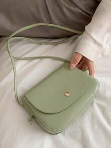 Ms. Pu Shoulder Bag Retro Simple Solid Color Messenger Bag 1 Beautiful Portable Mini Bag, Can Also Be Used As Change Wallet, Cosmetic Bag, Mobile Phone Bag, Etc., Soft Shell, Cover Type Magnetic Buckle Opening And Closing, Lining Mouth Zipper, Artificial Leather Lining, Lightweight Without Losing Texture, Multi-Color Optional - Green - View 6