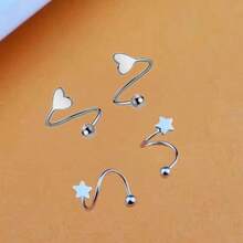 1對（左&右）甜美可愛的心形耳環和簡約時尚的星形耳環 - 彩色的 - 查看 3