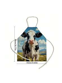 1pc Cute Cow Animal Pattern Linen Apron For Adults - Blue - View 2