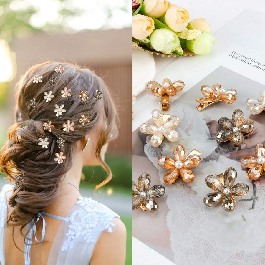 24入組四色水晶花瓣髮夾,具金屬邊緣,細緻時尚髮飾適合女孩和女士 - 彩色 - 查看 1