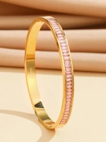 1pc Full Rhinestone Stainless Steel Bracelet , European And American Popular Fashionable Simple Design, Versatile High-End Luxury, Exclusive Day, Creative Personalized, Gentle Exquisite, Intellectual And Gorgeous Bracelet For Daily Wear, Valentine's Day And New Year'S Gift - Green - View 3