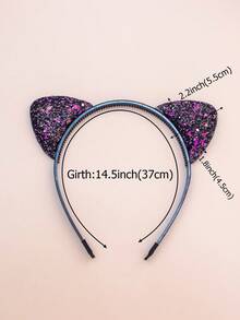 1pc Unisex Solid Color Fluorescent Pink Glitter Cat Ear Hair Hoop With Teeth For Birthday Party, Gathering, Daily Use - Purple - View 4