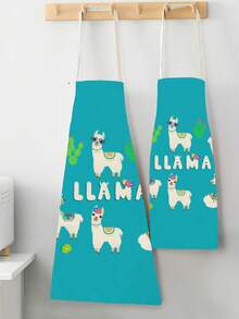 1件可愛的小羊印花亞麻圍裙 - 紅色 - 查看 2