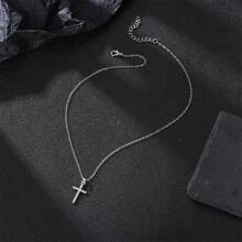 1入組 - 嵌鑲吊墜項鍊，男女日常飾品 - 銀色 - 查看 1