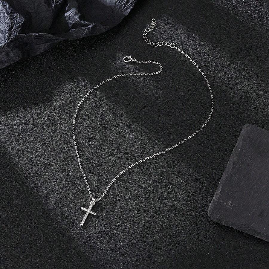 1入組 - 嵌鑲吊墜項鍊，男女日常飾品 - 銀色 - 查看 1