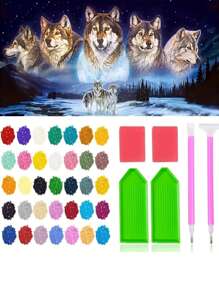 1 件超大 40*70 厘米/15.75 英寸 X27.57 英寸无框 DIY 5D 钻石画雪中狼群，全钻钻石艺术刺绣十字绣，非常适合墙面装饰和惊喜礼物 - 彩色 - 查看 1