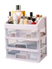 1pc Desktop Cosmetic Storage Box With Dustproof Drawer For Lipstick, Skin Care, Mask, Makeup Tools And Hair Brushes - White - View 7