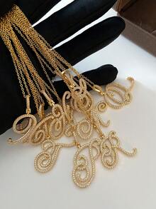 1 件時尚奢華字母項鍊,設計簡約,鎖鏈,適合女士派對、約會、旅行和日常佩戴 - 金色 - 查看 3