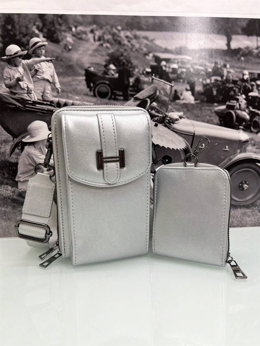 Baila Morena Bolsa feminina carteira pochete porta-celular porta-moeda pendurável tiracolo 3 divisórias alça transversal nylon ajustável - Prata - Visão 1