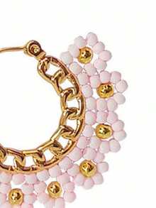 1對女童手工編織花朵耳環,附帶珍珠珠子和個性化裝飾,流行的耳飾 - 粉色 - 查看 4