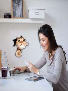 1pc 3d Cat Shaped Decal Sticker, Waterproof, Cute Animal Sticker (Color May Vary Slightly) - Multicolor - View 4