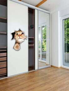 1pc 3d Cat Shaped Decal Sticker, Waterproof, Cute Animal Sticker (Color May Vary Slightly) - Multicolor - View 3