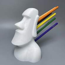 1pc Moai Shaped Pen Holder, 3d Printing, Desktop Pencil Organizing Tool, Ideal Gift For Students - White - View 1