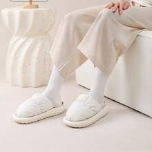 新款可拆卸可机洗保暖拖鞋女居家室内防滑厚底保暖情侣撕拉拖鞋 - 白色 - 查看 3