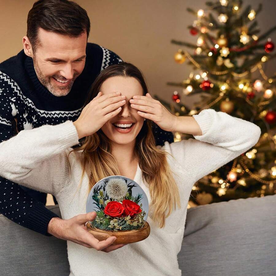 1pc Eternal Rose Glass Dome Ball As Valentine's Day Gift For Family And Friends - Red - View 1