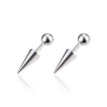 1pc Stainless Steel Long Sharp Cone Shaped Ear Bone Stud Earring Simple Fashionable Unisex - Antique Silver - View 10