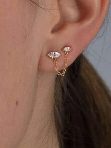 1對925純銀心形流蘇耳環,浪漫下垂式耳環,18k鍍金,絕佳的婚禮情人節精品珠寶 - 金色 - 查看 11