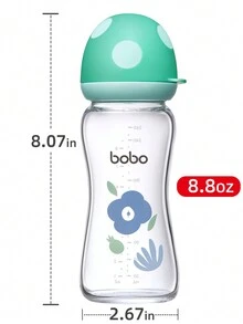 260ml/8.8oz Baby Glass Milk Bottle Wide-Neck With Mushroom Cap - 1pc - Blue - View 5