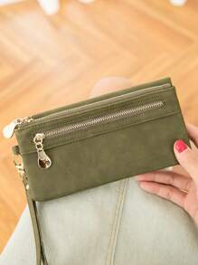 MIYIN Vintage Women's With Wristle Minimalist Bifold Large Capacity Artificial Leather Wallet Withe Zipper Pocket & Card Slot & ID Window Ladies Clutch Bag Hand For Credit Card/ ID Card/ / Cash/Driver's License/Checkbook/Receipts/Mobile Phone For Daily Women (Green) For Women Wallet Purse Wallet Long Wallet Wristlet Wallet