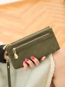 MIYIN Vintage Women's With Wristle Minimalist Bifold Large Capacity Artificial Leather Wallet Withe Zipper Pocket & Card Slot & ID Window Ladies Clutch Bag Hand For Credit Card/ ID Card/ / Cash/Driver's License/Checkbook/Receipts/Mobile Phone For Daily Women (Green) For Women Wallet Purse Wallet Long Wallet Wristlet Wallet
