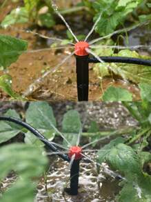 一套25/50件可调节8孔花园滴灌系统喷嘴，带1/4''接口，适用于4/7mm园艺管，可插入土壤，用于果树、蔬菜、花卉等植物的节水灌溉，适用于农业花园苗圃、庭院、温室、阳台、草坪、菜地。可以作为节日礼物送给热爱花园的父母或祖父母。,园艺工具, 园艺工具 - 彩色 - 查看 6