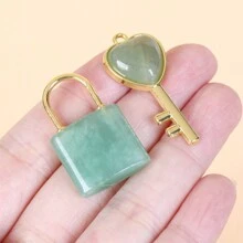 1 套天然水晶情侣锁项链吊坠套装心形钥匙扣水晶紫水晶虎眼石锁情人节礼物创意 2025 - 彩色 - 查看 4