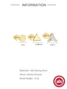 3入組2mm 3mm 4mm 925純銀女士耳環,經典四爪耳釘式歐美時尚蛋白石珠寶禮品 - 金色 - 查看 7