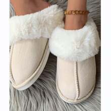 Womens Slippers Fluffy Cozy Fashion Slippers Warm Soft House Slippers - Màu be - Xem 4