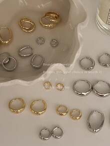 1對情侶風格金屬簡約圓形耳包耳環-my32712 - 銀色 - 查看 2