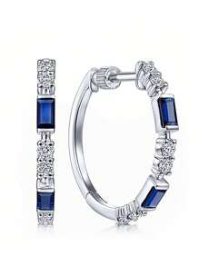 2入組方晶鋯石裝飾圓耳環 - 寶藍色 - 查看 9