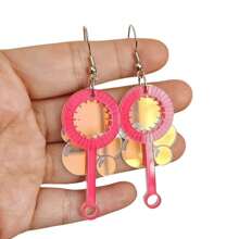 1 對壓克力粉紅色情人節耳環,帶有有趣的吹泡泡圖案,復古秋冬女士珠寶,婚禮和派對的節日禮物 - 銅色 - 查看 3