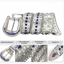 DIAOSHEN 1條藍色鑽石麂皮pu皮帶,金屬鉤針扣,寬3.8cm,男女都適用的時尚嘻哈庞克皮帶,非常適合牛仔褲或連衣裙 - 藍色 - 查看 2