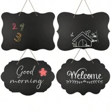 1pc Double-Sided Hanging Mini Chalkboard Crafts, Creative Wooden Message Board For Advertisement, Shop, Home Decor - Black - View 1