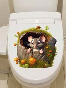 創意新設計樹上洞口可愛老鼠和3d破洞自黏壁紙,適用於廁所、浴室牆面裝飾 - 彩色 - 查看 3