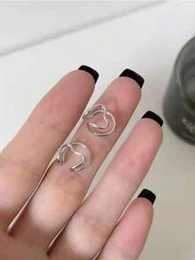 1對/套銀色極簡風小心臟耳袖夾,無需穿孔,女性時尚特色設計耳飾,送給朋友的禮物 - 銀色 - 查看 4