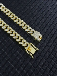 1條合金全鑲鑽橢圓鏈接手鍊 - 金色 - 查看 3